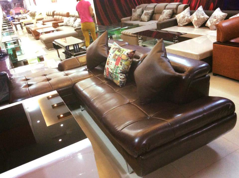 Sofa Bọc Da Chữ L Kèm Gối