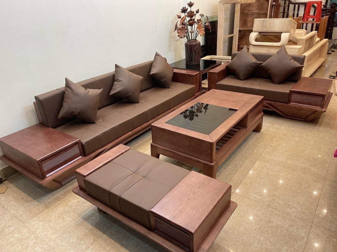 Bộ Sofa gỗ 2 văng chân thuyền 2023